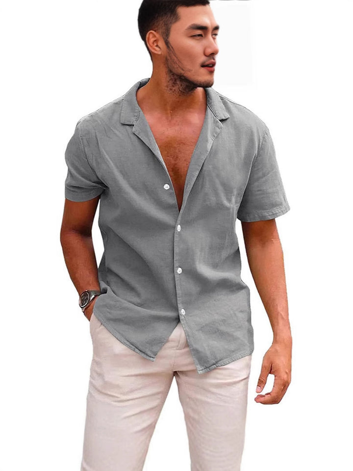Herren Kurzarmhemd im lässigen Leinen-Stil mit hochwertiger Knopfdetails Aliams