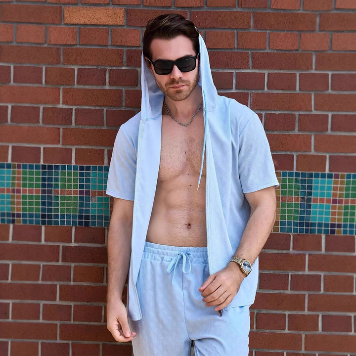 Herren Atmungsaktives Hoodie-Shirt mit kurzem Arm und durchgehendem Reißverschluss Aliams