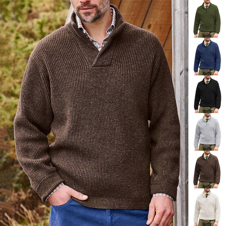 Herren Strickpullover mit modernem Stehkragen und feiner Rippstruktur Aliams