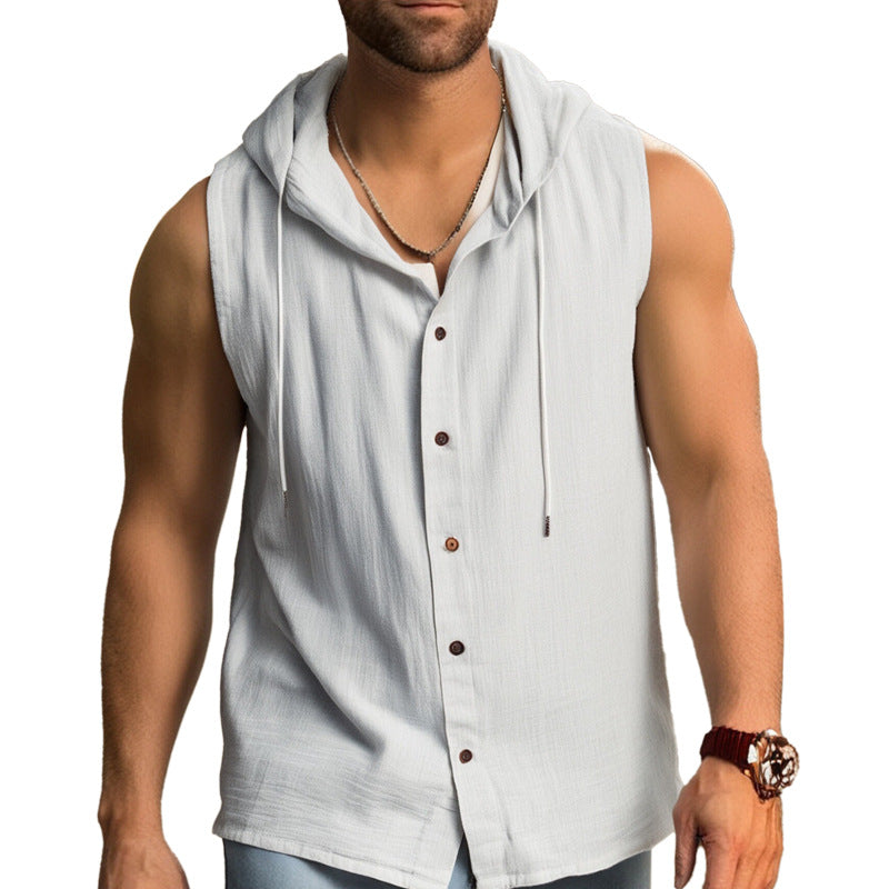 Herren ärmelloses Kapuzenshirt mit Knopfleiste und lässigem Stil Aliams