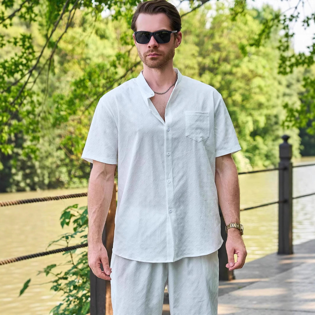 Herren Kurzarmhemd mit eleganten Strukturen und modernem Stehkragen Aliams