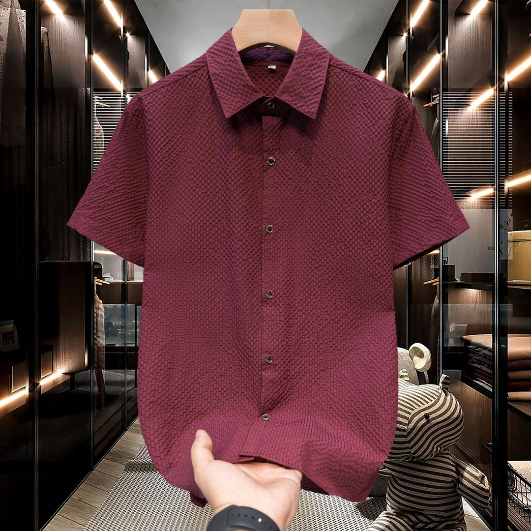 Herren Kurzarm-Hemd mit strukturiertem Design und modischen Knopfdetails Aliams