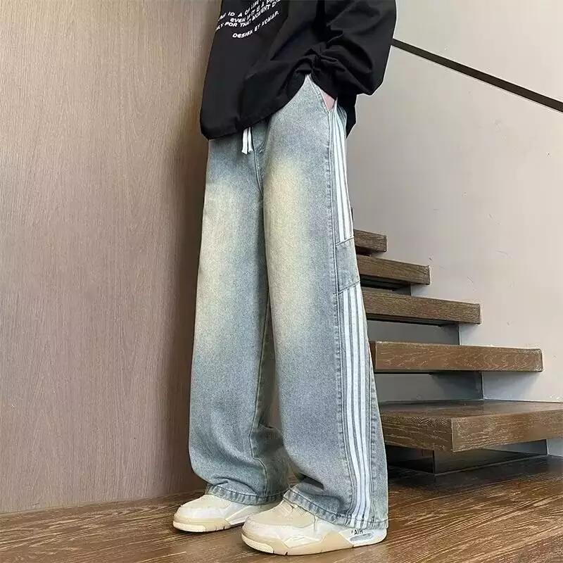 Herren weit geschnittene Denim-Hose mit seitlichen Streifen und Taschen Aliams