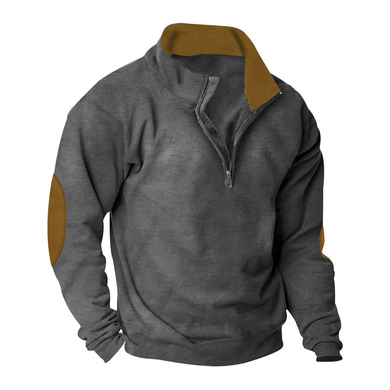 Herren Fleece Sweatshirt mit Stehkragen und schicken Kontrastärmel Aliams