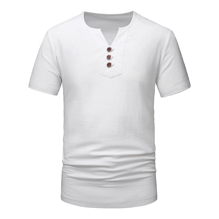 Herren Kurzarm-Henley-T-Shirt mit modernen Knopfdetails Aliams