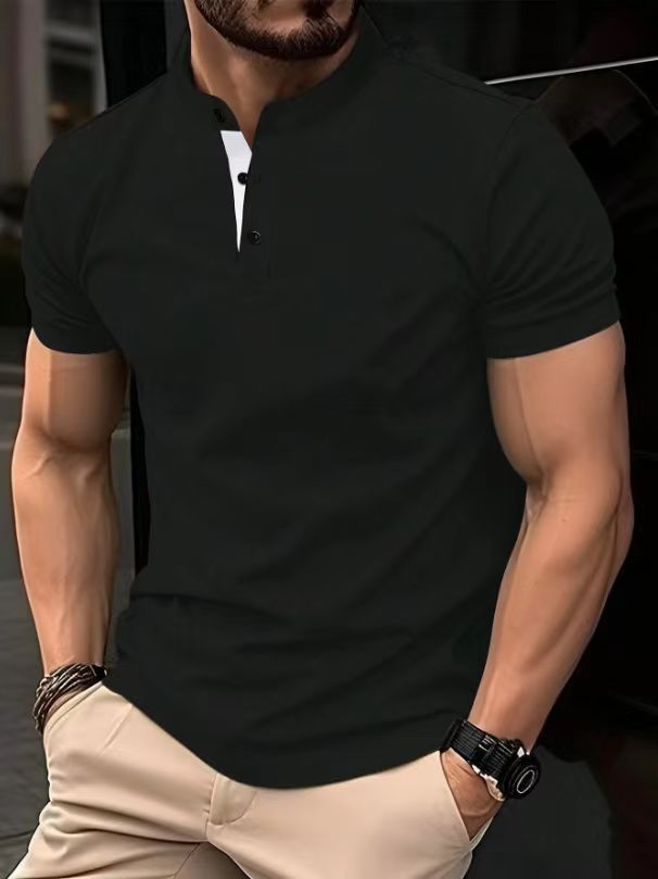 Herren elegantes Kurzarm-Polohemd mit Stehkragen und Knopfleiste Aliams