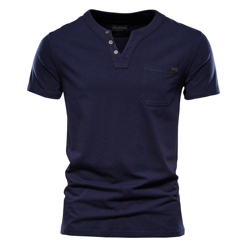 Herren Kurzarm-Shirt mit modernem Henley-Ausschnitt und Brusttasche Aliams