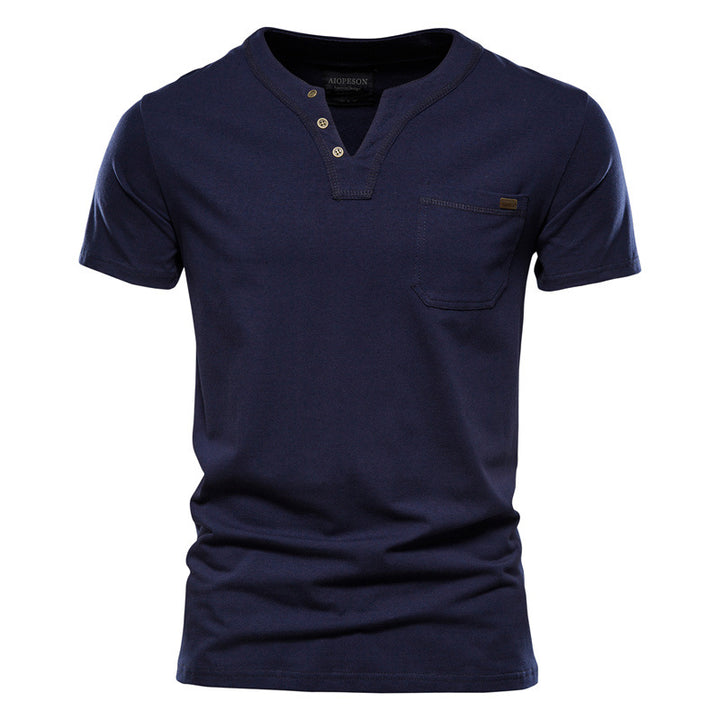 Herren Kurzarm-Shirt mit modernem Henley-Ausschnitt und Brusttasche Aliams