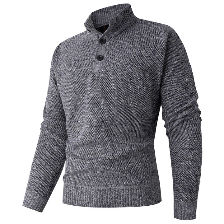 Herren Strickpullover mit modernem Stehkragen und dekorativen Knopfdetails Aliams