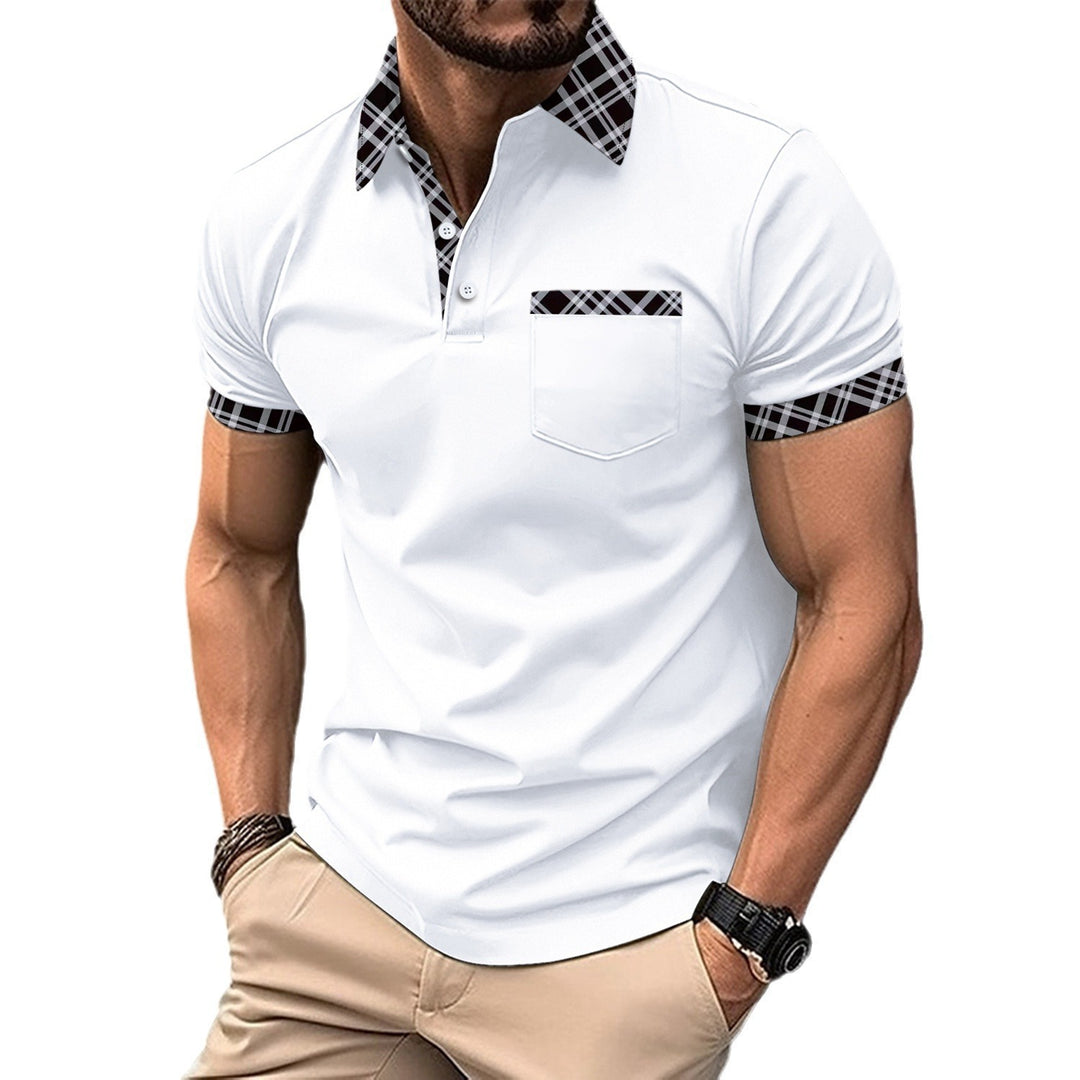 Herren elegantes Polohemd mit kontrastierendem Kragen und Brusttasche Aliams