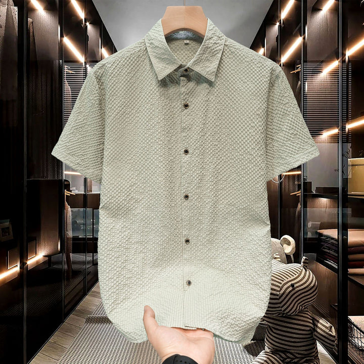 Herren Kurzarm-Hemd mit strukturiertem Design und modischen Knopfdetails Aliams