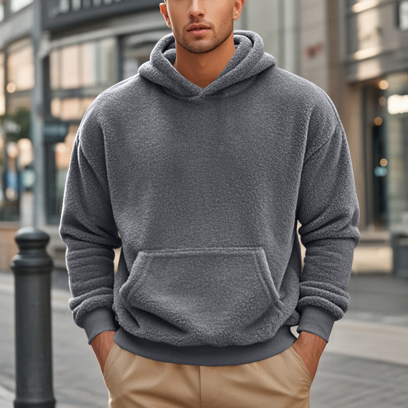 Herren Hoodie aus kuscheligem Teddy-Fleece mit Kängurutasche und breiten Bündchen Aliams