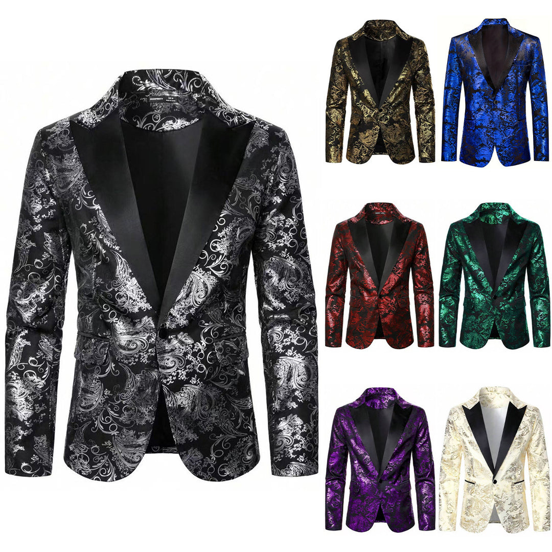 Herren eleganter Samt Blazer mit floralem Muster Aliams