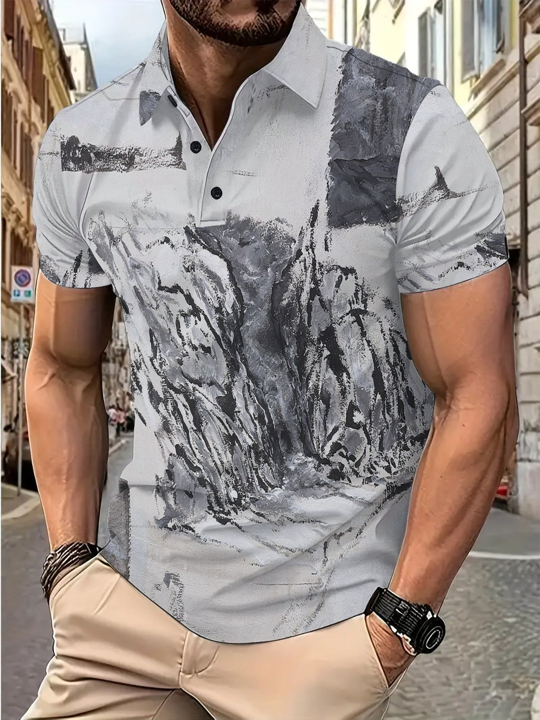 Herren Kurzarm Poloshirt mit kreativem Grafikdesign Aliams