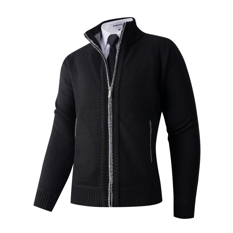 Herren stylische Strickjacke mit hohem Kragen und praktischen Taschen Aliams