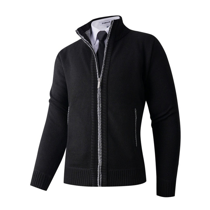 Herren stylische Strickjacke mit hohem Kragen und praktischen Taschen Aliams
