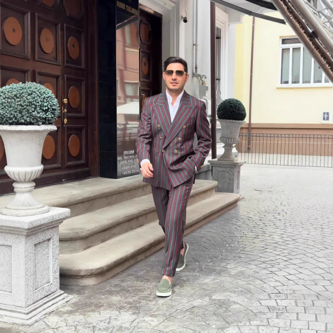 Herren elegante Anzug mit doppelter Knopfreihe und modischen Streifen Aliams