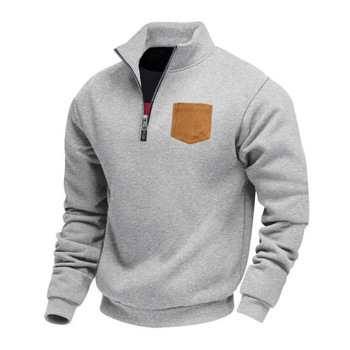 Herren eleganter Sweatpullover mit halbem Reißverschluss und praktischer Brusttasche Aliams