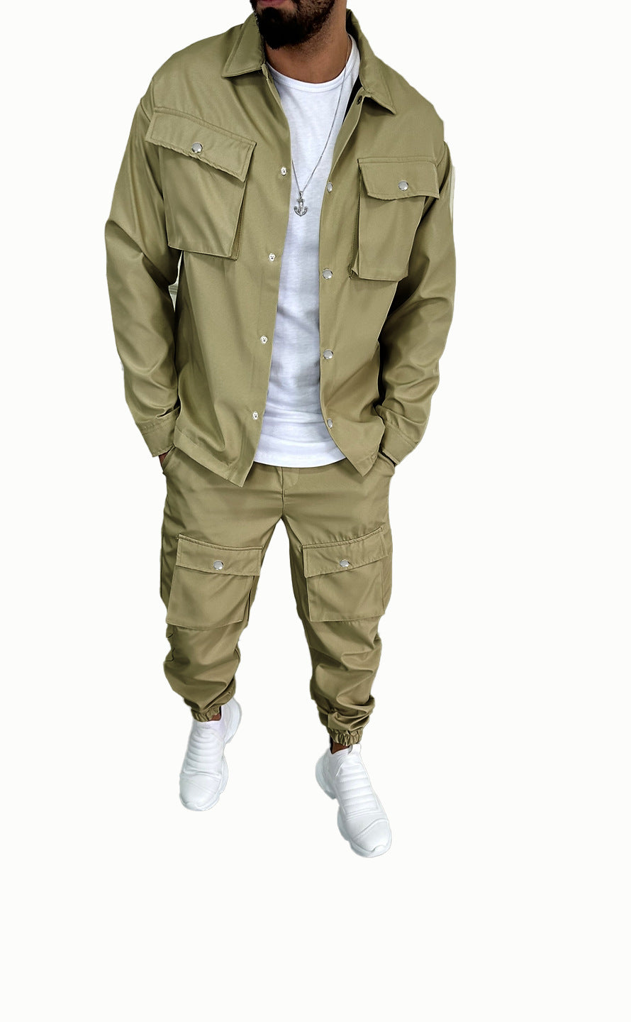 Herren Cargo-Hemd- und Hose-Set mit praktischen Taschen und modischem Schnitt Aliams
