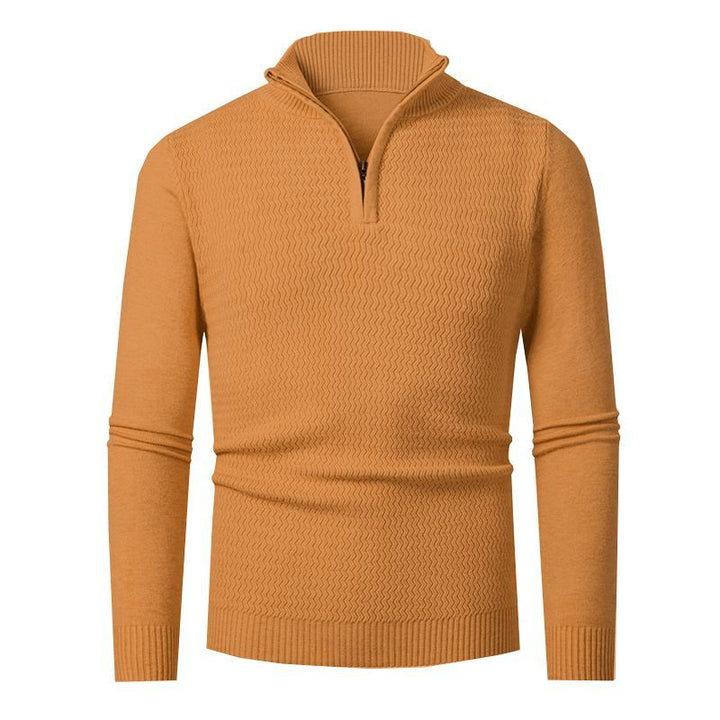 Herren eleganter Strickpullover mit Zipper und strukturiertem Wellen-Design Aliams