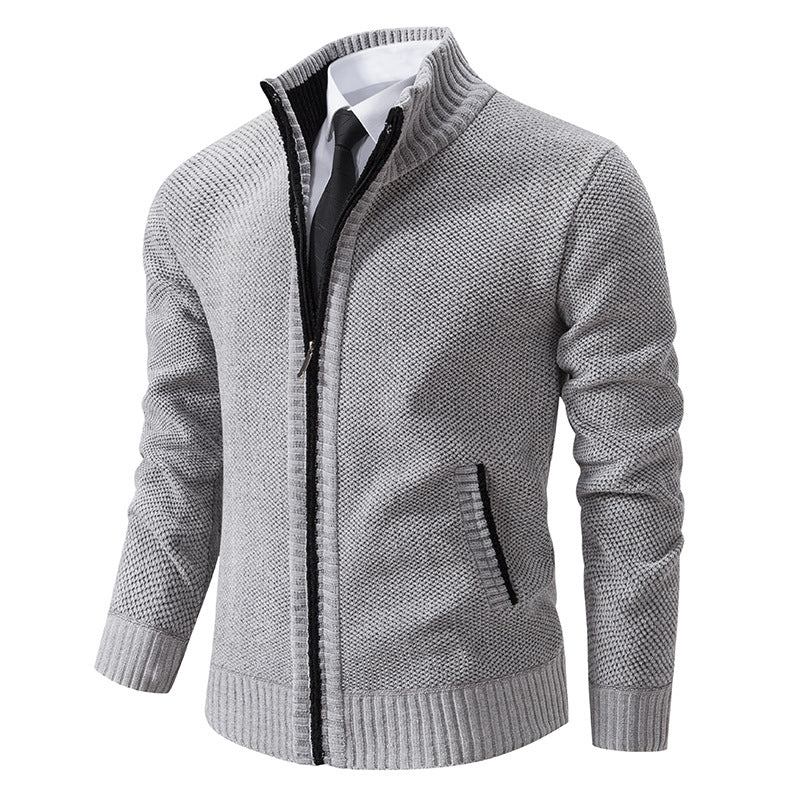 Herren elegante Strickjacke mit modernem Reißverschluss und hohem Kragen Aliams
