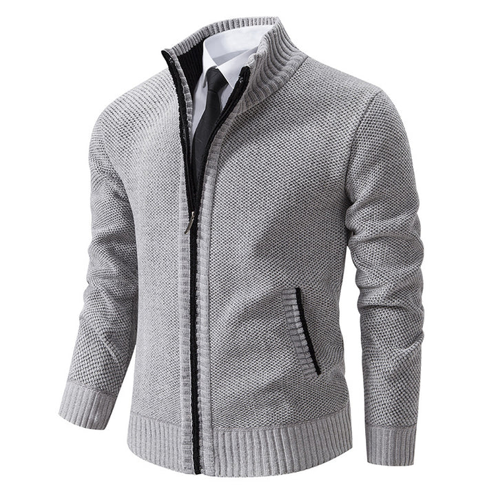 Herren elegante Strickjacke mit modernem Reißverschluss und hohem Kragen Aliams
