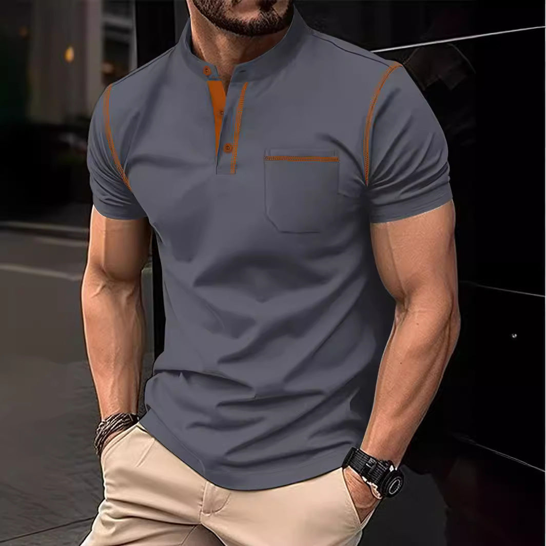 Herren Kurzarm Poloshirt mit modischem Stehkragen und praktischer Brusttasche Aliams