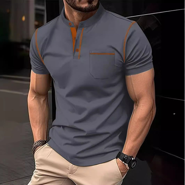 Herren Kurzarm Poloshirt mit modischem Stehkragen und praktischer Brusttasche Aliams
