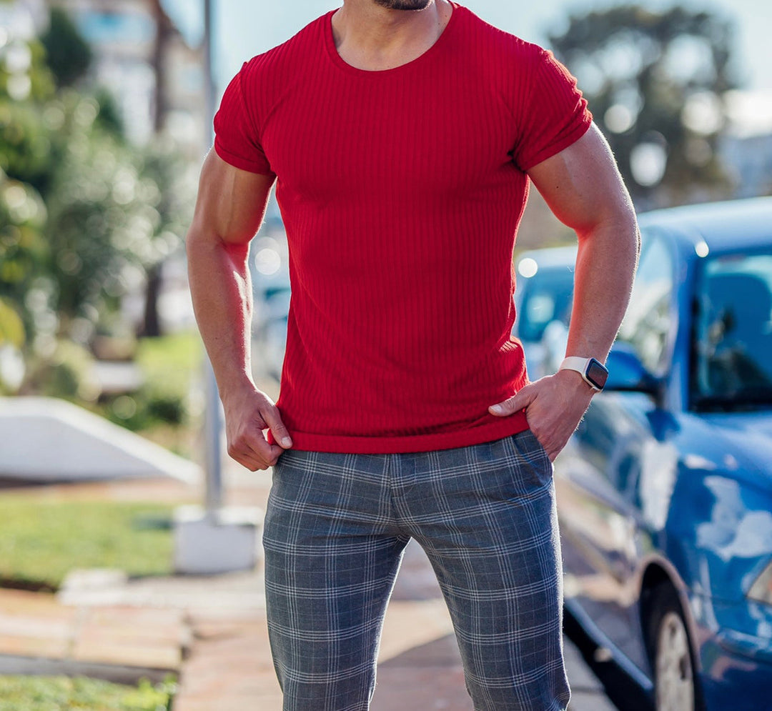 Herren Kurzarm Ripp-T-Shirt mit tailliertem Schnitt und bequemen Tragekomfort Aliams