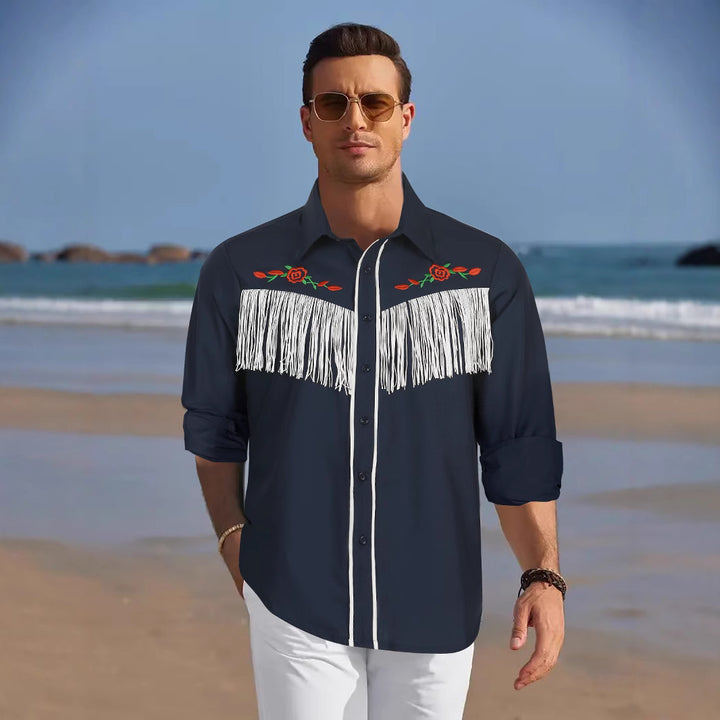 Herren Westernhemd mit Fransen und kunstvoller Bestickung Aliams