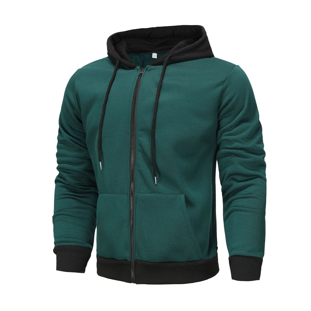 Herren Zip-Hoodie mit Kontrastfarbe und Kängurutasche Aliams