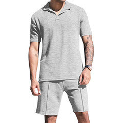 Herren Freizeit Polo-Shorts-Set aus atmungsaktivem Stoff mit Struktur Aliams