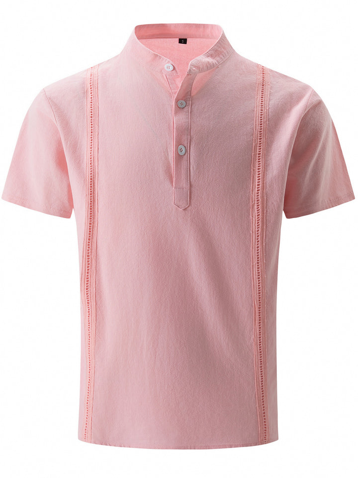 Herren Elegantes Kurzarmhemd mit modernem Stehkragen und feiner Knopfdetails Aliams