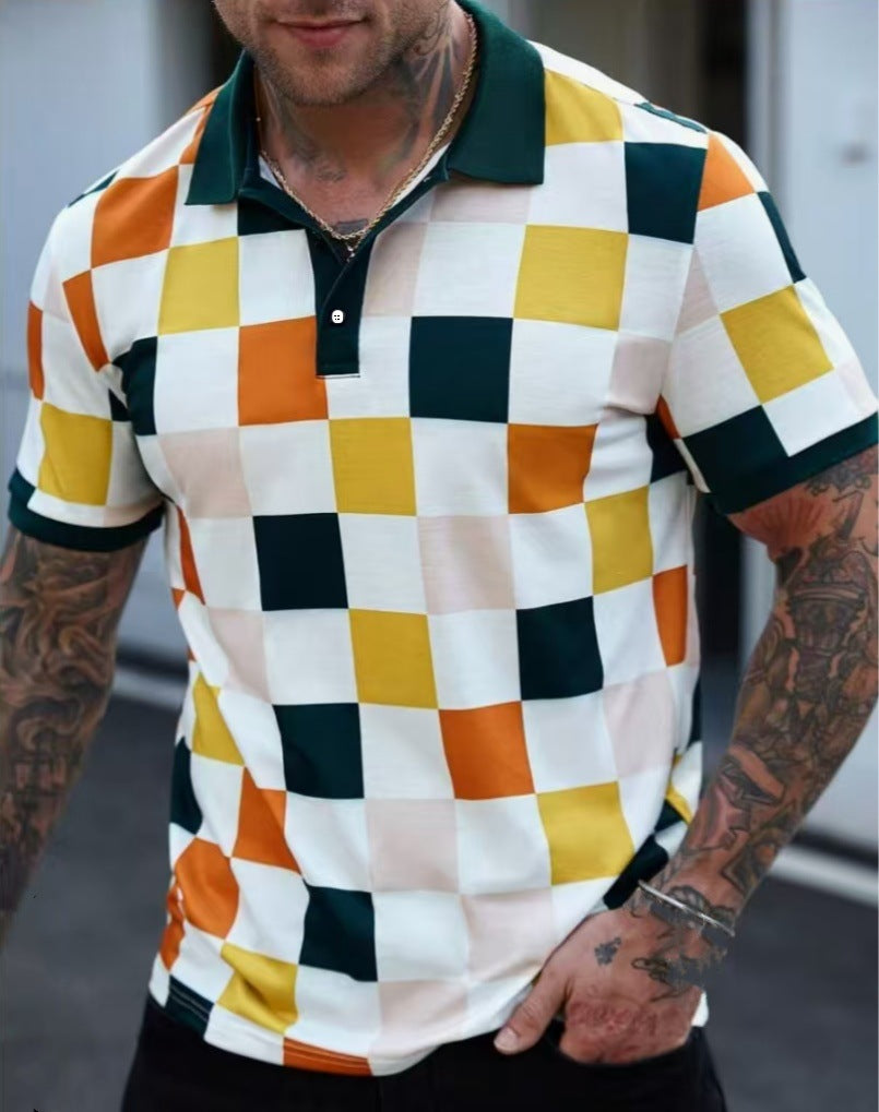 Herren Polohemd mit modernem geometrischem Design und schickem Kontrast Aliams