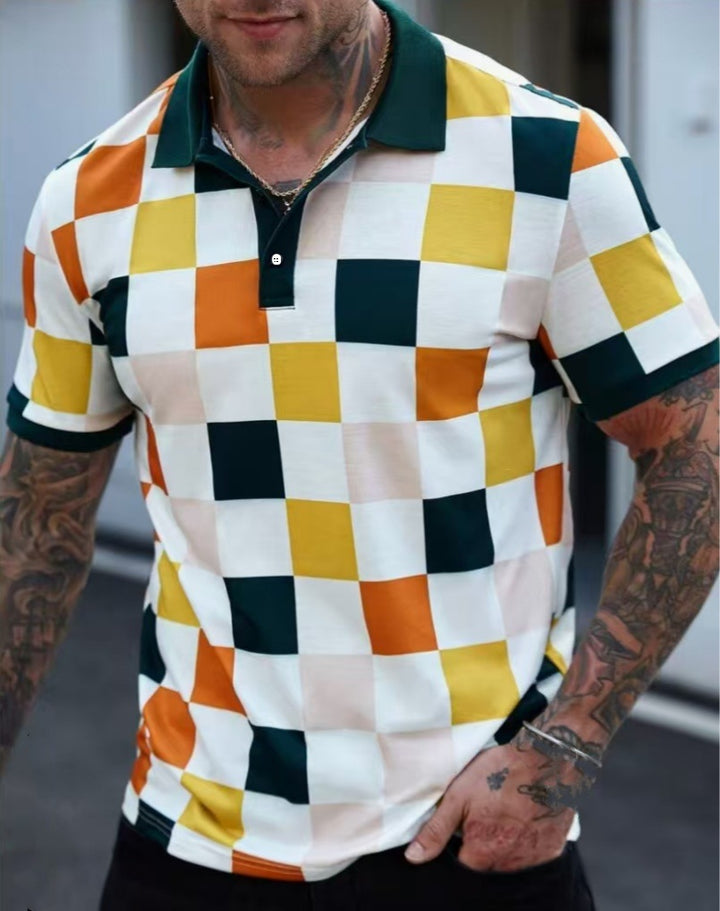 Herren Polohemd mit modernem geometrischem Design und schickem Kontrast Aliams