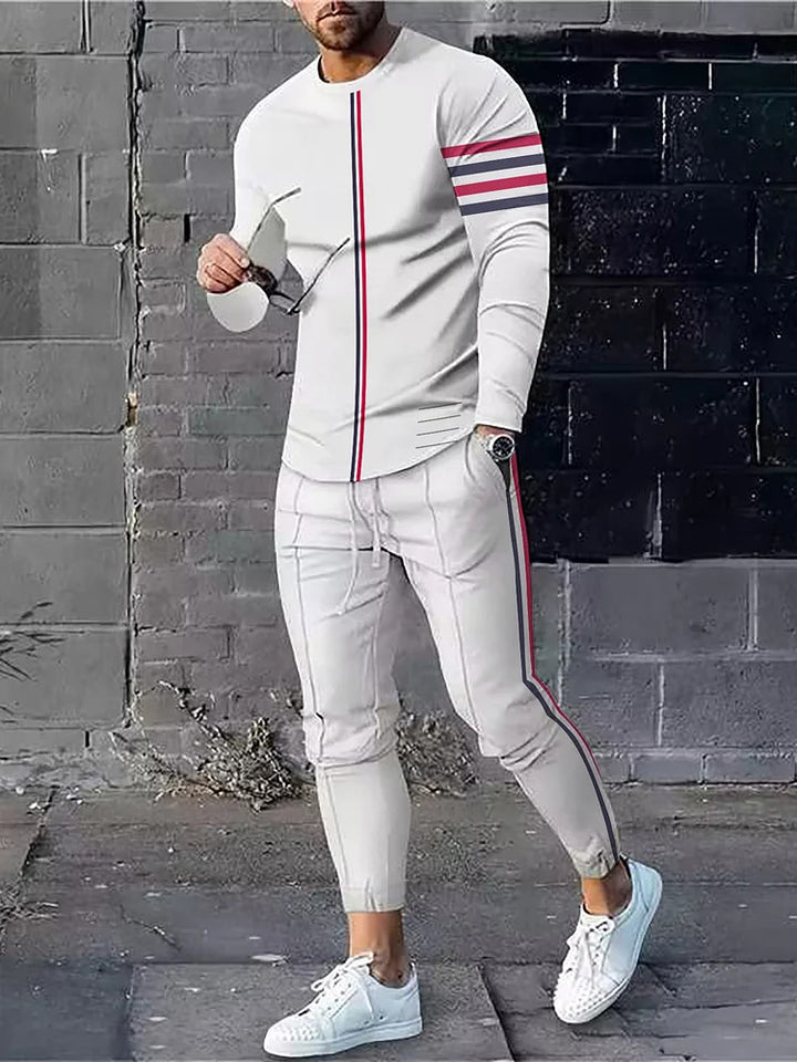 Herren sportliches Set aus Langarmshirt und Jogginghose mit modernem Streifenmuster Aliams
