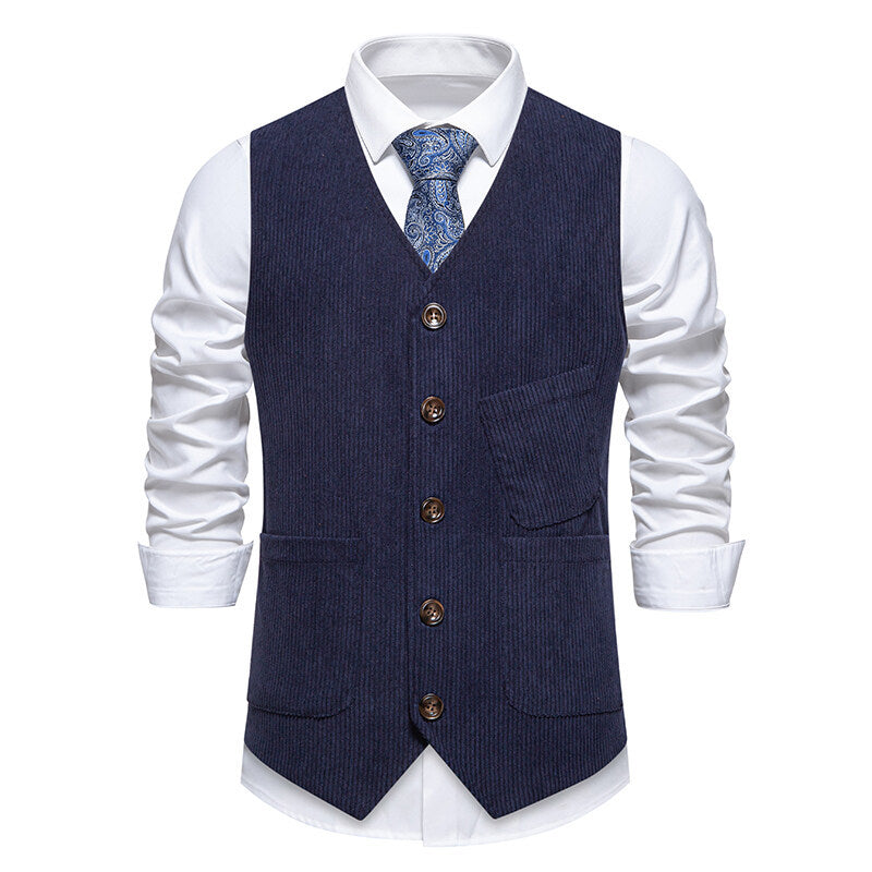 Herren eleganter Anzugweste mit strukturiertem Design und praktischen Taschen Aliams