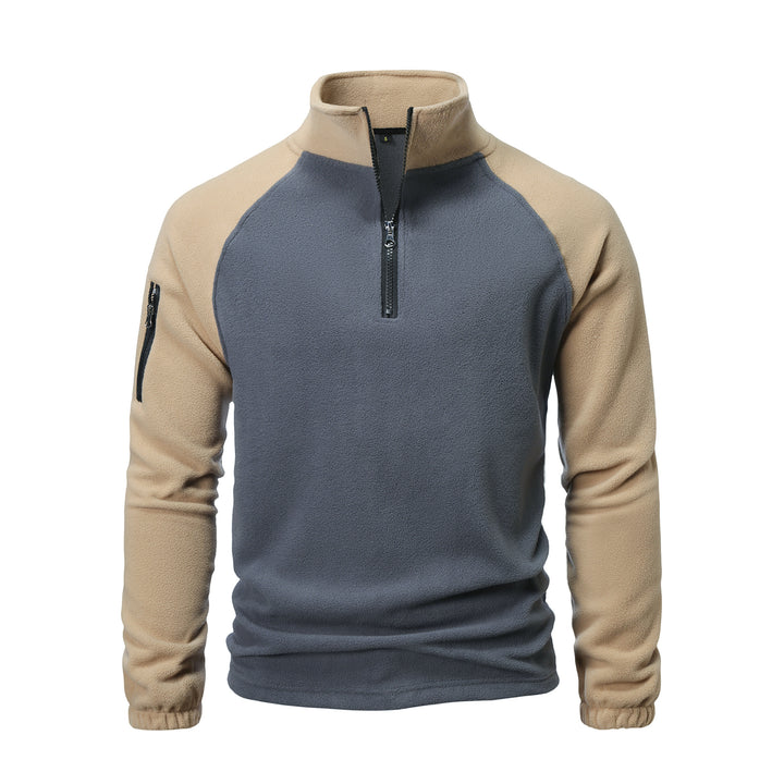 Herren Fleece-Pullover mit halbem Reißverschluss und praktischem Taschen-Design Aliams