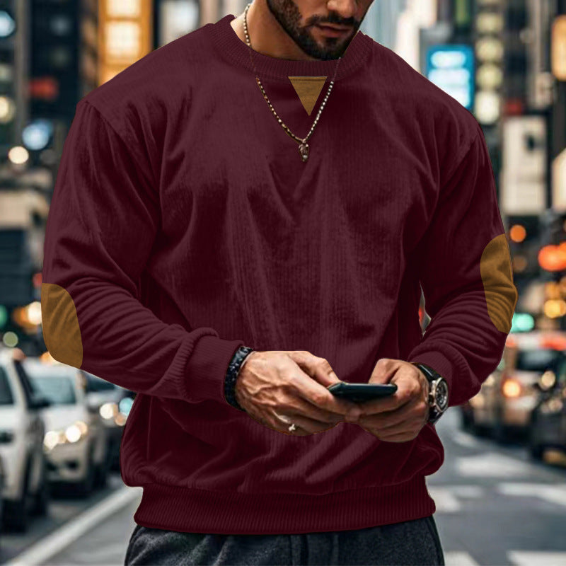 Herren gemütlicher Rundhals Pullover mit Ellbogenpatches Aliams