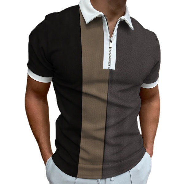 Herren Farbblock Zip-Up Polo Shirt Aliams