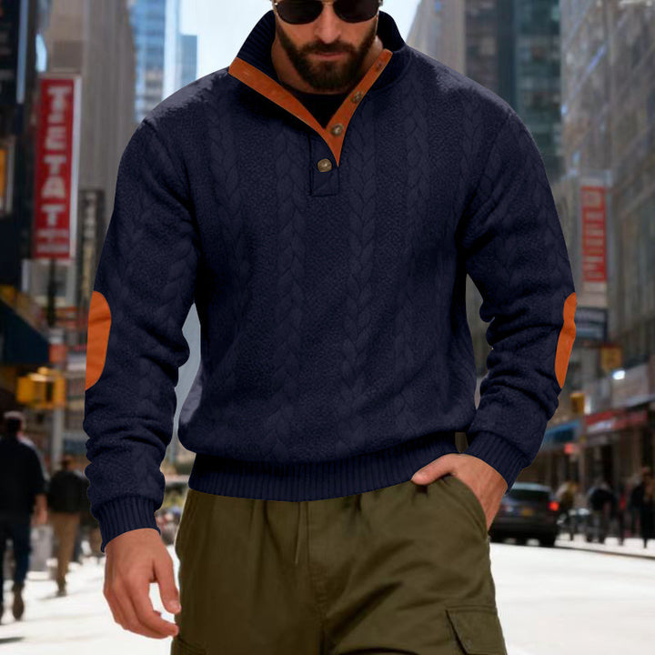 Herren gestrickter Pullover mit Kontrastdetails und modernem Knopfverschluss Aliams
