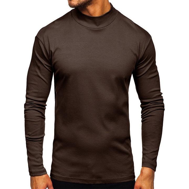 Herren Rundhals Langarmshirt aus elastischem Baumwoll-Mix mit modernem Stehkragen Aliams