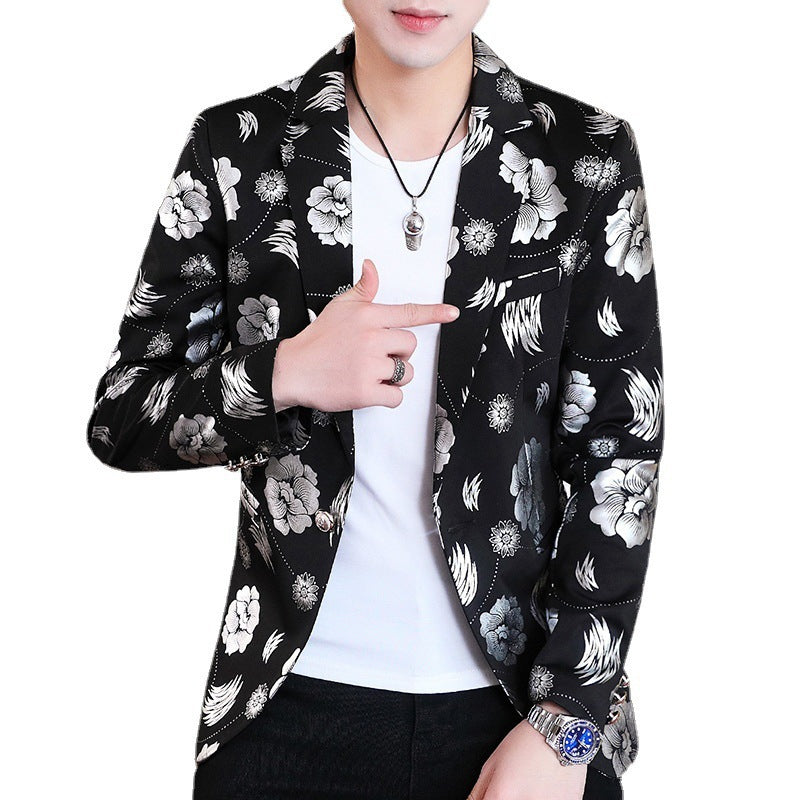 Herren Eleganter Blazer mit floralem Design und goldenen Akzenten Aliams