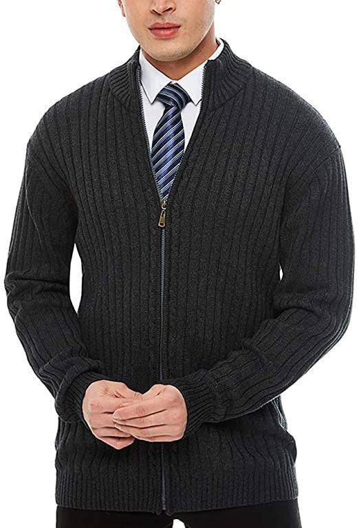 Herren Strickjacke mit modernen Zipper-Details und feinem Rippmuster Aliams