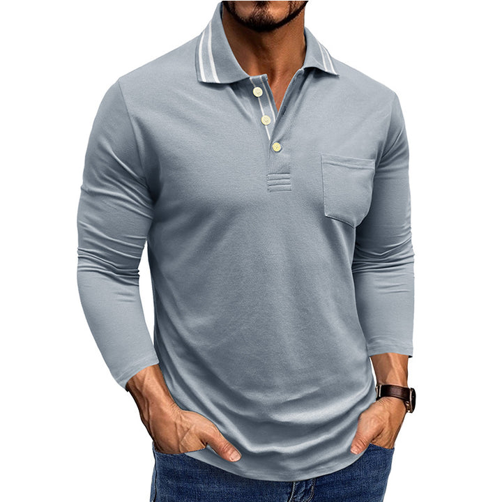 Herren elegantes Langarm Polo-Shirt mit modischem Kragen Aliams
