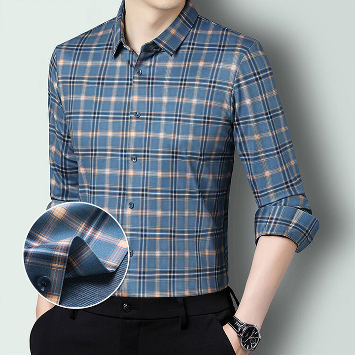 Herren kariertes Langarmhemd aus atmungsaktiver Baumwolle Aliams