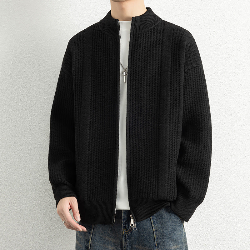 Herren Strickjacke mit modernem Zipper und strukturierter Oberfläche Aliams