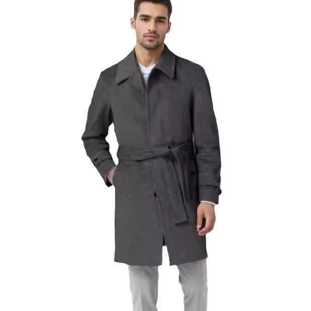 Herren eleganter und taillierter Trenchcoat aus hochwertiger Wolle Aliams