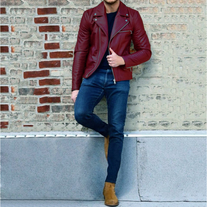 Herren Biker-Lederjacke mit asymmetrischem Reißverschluss und stylischen Nieten Aliams