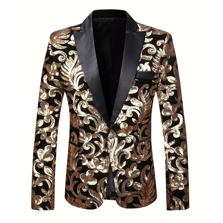 Herren Eleganter Pailletten-Blazer mit floralem Muster und satinierter Oberfläche Aliams